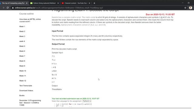 Proctored test 13-12-2020 morning session decode the script | Joy of computing смотреть онлайн