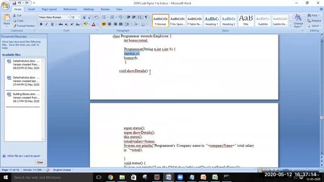 OOPS WITH JAVA - EXP 5 19CSL46 INHERITANCE METHOD OVERRIDING (CSE Department) смотреть онлайн