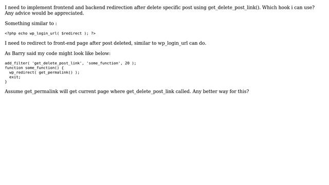 Wordpress: Redirect back to origin page after using get_delete_post_link() смотреть онлайн