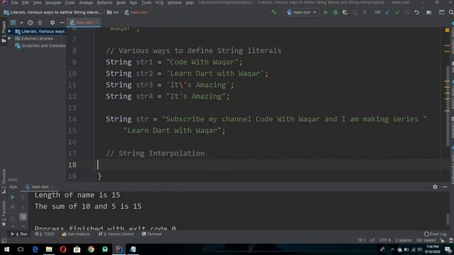 6. Learn Dart with Waqar: Literals, Various ways to define String Literals and String Interpolatio смотреть онлайн