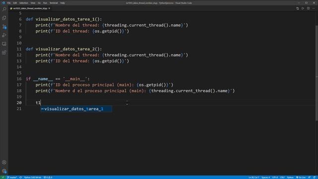 Python Ejercicio: 1033 Obtener el Nombre y el Identificador de un Thread Mientras Está en Ejecución смотреть онлайн