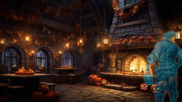 Halloween Village Tavern Halloween Background, Halloween Music, Ghosts And Pumpkins