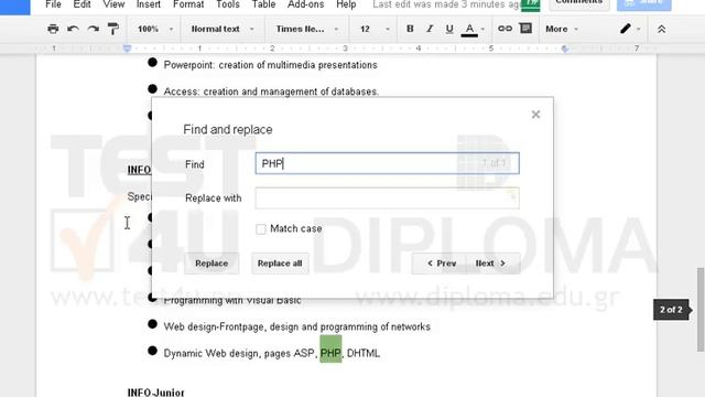 Find, the first word PHP, using the dialog window Find and apply bold and italic style. смотреть онлайн