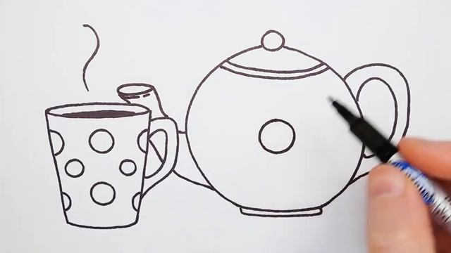 How to Draw a Cup and Teapot Easy - Как нарисовать заварочный чайник и чашку с чаем ребенку смотреть онлайн
