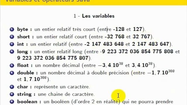 Variables Java : les types de base смотреть онлайн