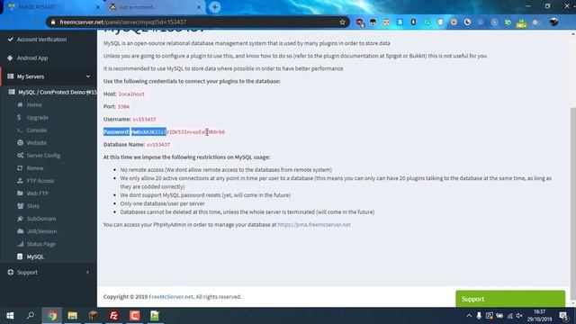 FreeMcServer.net - Configuring CoreProtect With MySQL