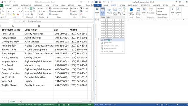How to Insert excel spreadsheet data cells into Microsoft word table смотреть онлайн