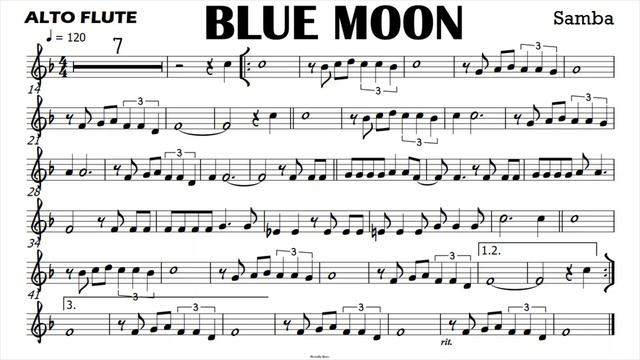 Blue Moon I ALTO FLUTE Sheet Music Backing Track Partitura Single Page for Screenshot смотреть онлайн