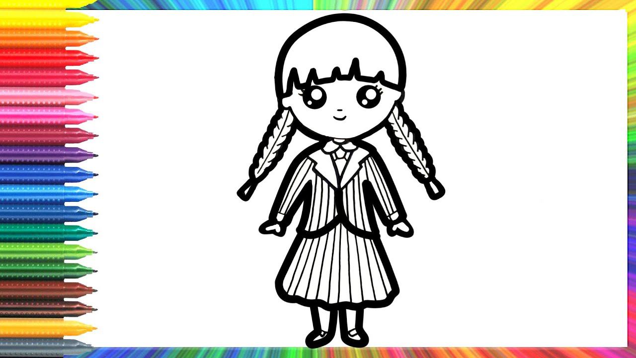 Wednesday. How To Draw Wednesday Addams In School Uniform
