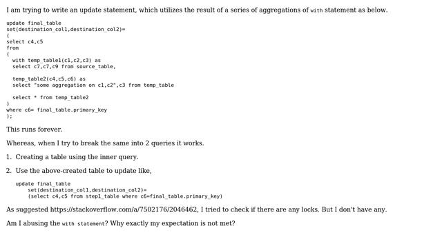 Databases: Oracle update statement using with clause takes for ever смотреть онлайн