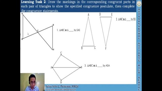 Math 8 - Quarter 3 - Week 4 - Lesson 14.2 - Illustrating the SAS, ASA and SSS Congruence Postulate смотреть онлайн