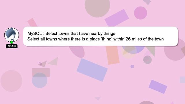 MySQL : Select towns that have nearby things смотреть онлайн