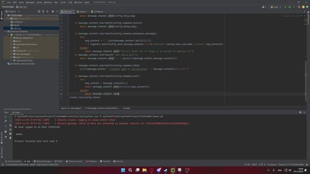 Дискорд бот на Python (я сбросил токен если что) смотреть онлайн