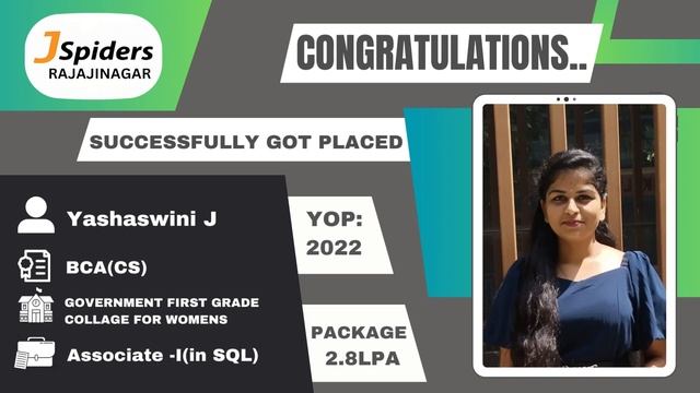 STUDENT PLACEMENT JOURNEY AS A ASSOCIATE (SQL)| JSPIDERS | RAJAJINAGAR смотреть онлайн