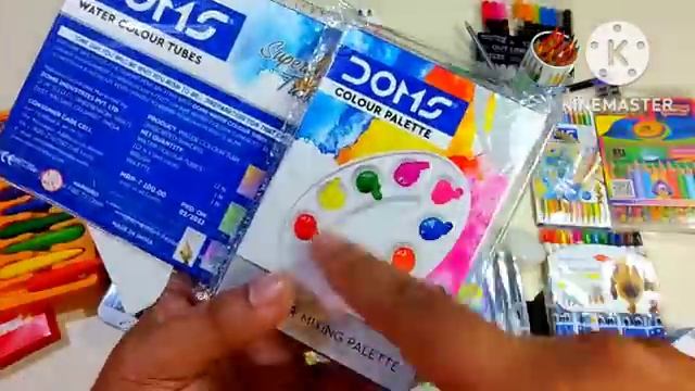 Unboxing Collection Of Colours, Doraemon Colour Kit, Doms Colour, Brush Pen, Rolling Crayon, Pen,