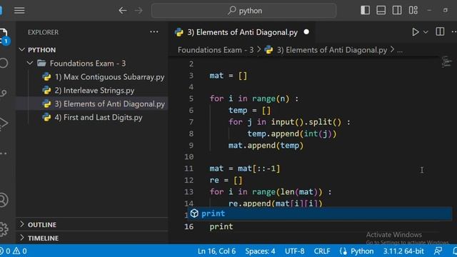 Elements of Anti Diagonal | Foundations Exam - 3 | Python | CCBP 4.0 смотреть онлайн