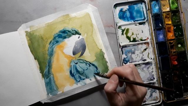Как нарисовать яркого попугая акварелью. How to paint a bright parrot in watercolor. смотреть онлайн