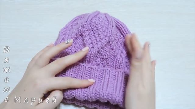 Обзор двухсторонней шапки с отворотом спицами смотреть онлайн