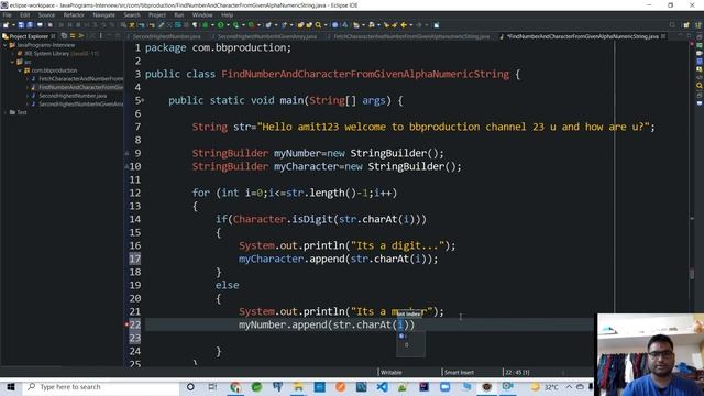 FindNumberAndCharacterFromGivenAlphaNumericString|JavaPrograms-Interview|bb production|By Amit Yada смотреть онлайн