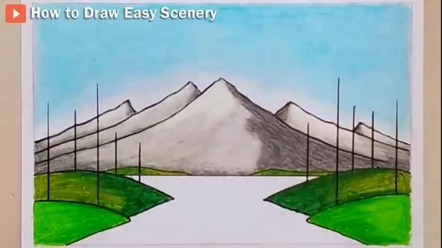 How To Draw Beautiful Mountain Lake | Easy Scenery Drawing