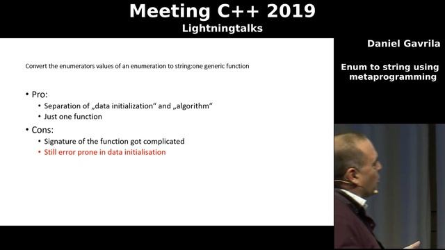Enum to string using metaprogramming - Daniel Gavrila - Meeting C++ 2019 lightning talks смотреть онлайн