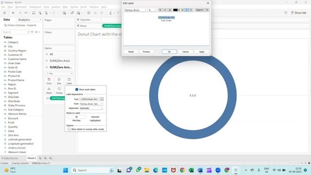 How to create a donut chart in ship modes total orders in the inner and orders in the outer circle. смотреть онлайн