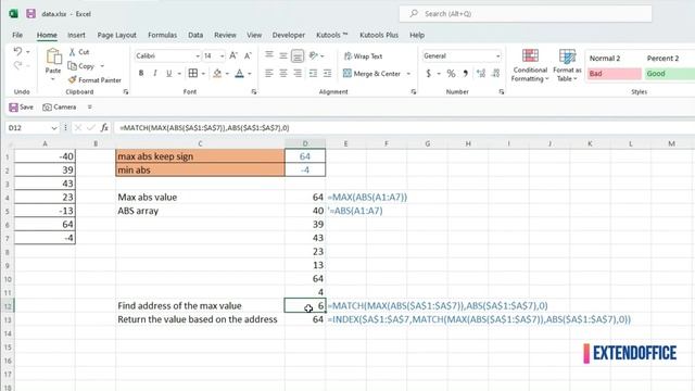 How to find max/min absolute value and keep sign in Excel смотреть онлайн