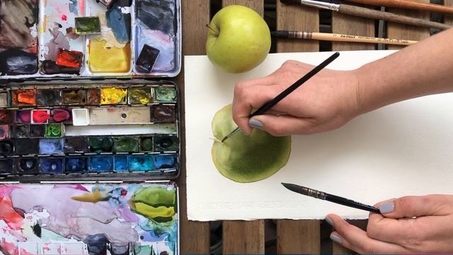 Секреты акварели_ техника, рефлексы и заливки на примере яблока. Рисуем яблоко. смотреть онлайн