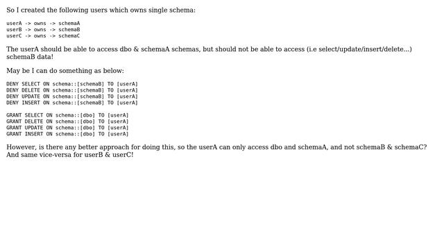 How to give user access permission to dbo and single custom schema? смотреть онлайн