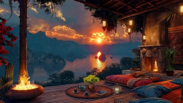 Cozy Atmosphere Afternoon Sunset on the Bay 🌅 Warm Porch Ambience with Smooth Jazz Music for Relax