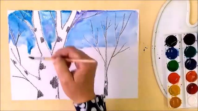 Обучающие видеоролики по рисованию В.С. Сенченко "Весенний пейзаж с березами" смотреть онлайн