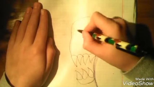 Рисунок ручкой. Рисую череп скелета сбоку. смотреть онлайн