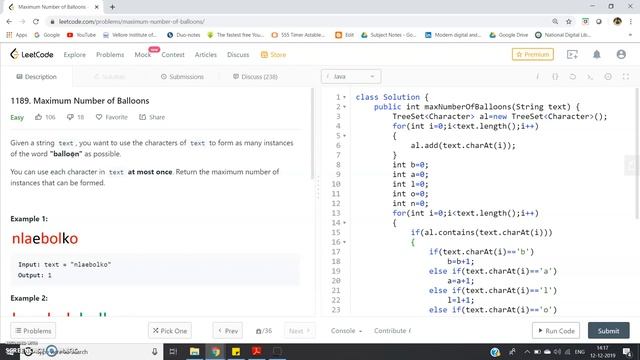 Maximum Number of Balloons Problem | JAVA | LeetCode | Frequency counting Using Set смотреть онлайн