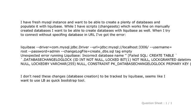 MySQL : Create databases with liquibase on empty mysql instance смотреть онлайн