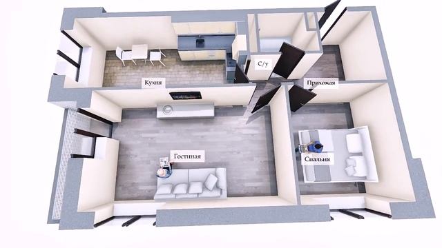 Двухкомнатная квартира | S=59,62 м.кв. смотреть онлайн