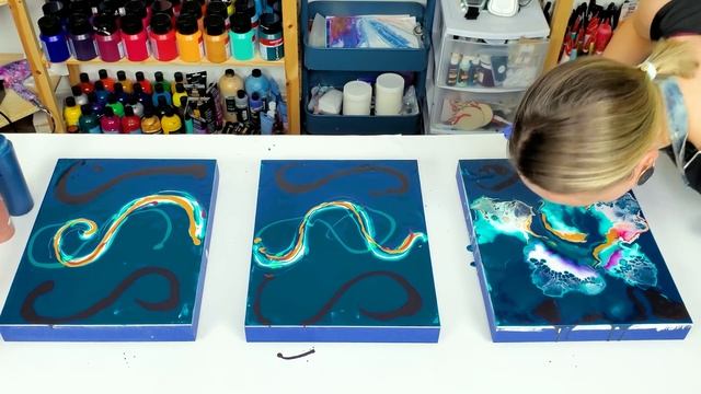 PAINT And WATER Only ~ Gold, Copper, And Green - Fabulous Palette Acrylic Pouring?~ Fluid Painting