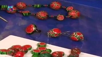 Полимерная глина. Лепим украшения: бусы, серьги, кольцо с арбузным узором. Мастер класс
