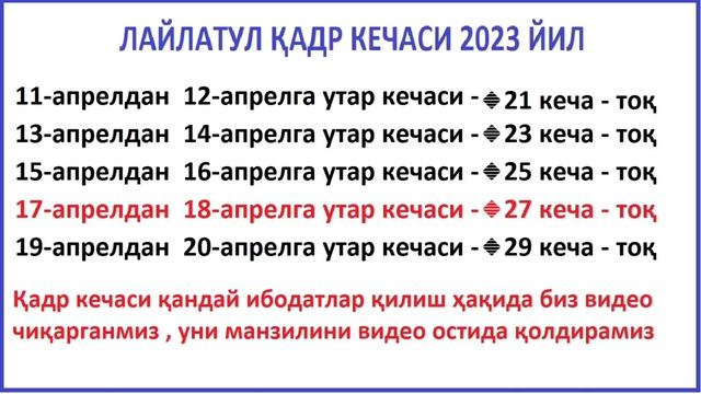 LAYLATUL QADR KECHASI QACHON 2023 ЛАЙЛАТУЛЬ КАДР КЕЧАСИ КАЧОН 2023 Namozi Tartibi намози кандай уки