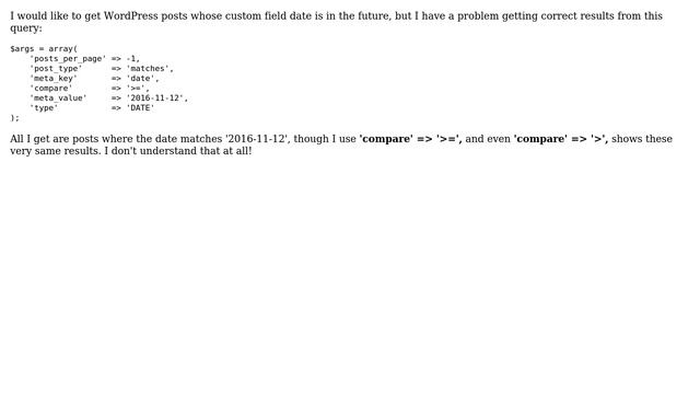 Wordpress: Query by date from custom field смотреть онлайн