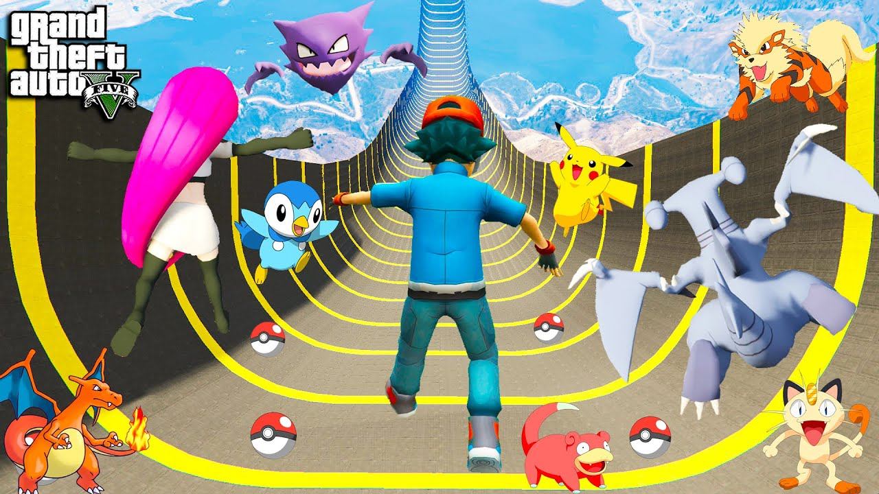 СПУСК БЕЗ ТОРМОЗОВ ЗА ПОКЕМОНОВ ПО РАМПЕ в ГТА 5 МОДЫ! ОБЗОР МОДА в GTA 5 ВИДЕО MODS смотреть онлайн