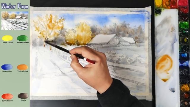 Basic Landscape Watercolor - Winter Farm (sketch & color name, watercolor material) NAMIL ART смотреть онлайн