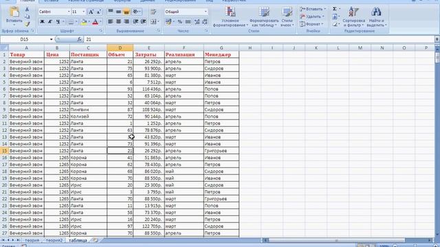 2) Microsoft Excel: выделение фрагментов таблицы смотреть онлайн