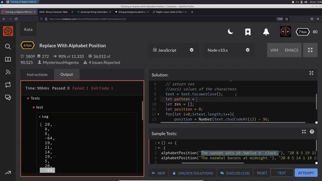 CodeWars: Replacing alphabets with their position - Solving using JavaScript смотреть онлайн