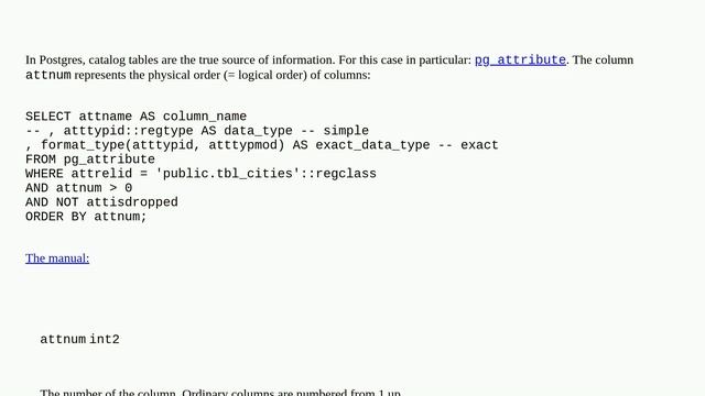 How to display name and type of table columns in creation order? смотреть онлайн