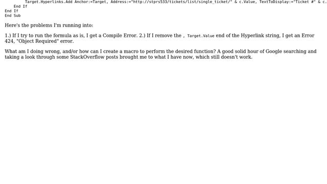 Excel Macro Hyperlink.Add Errors смотреть онлайн