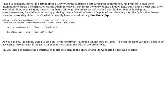 Wordpress: Change gravity forms confirmation redirect query string to include entry id смотреть онлайн