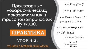 Производные логарифмических, показательных и тригонометрических функций. Урок 4.3.