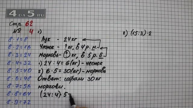 Страница 62 Задание 4 – Математика 3 класс Моро – Учебник Часть 1 смотреть онлайн