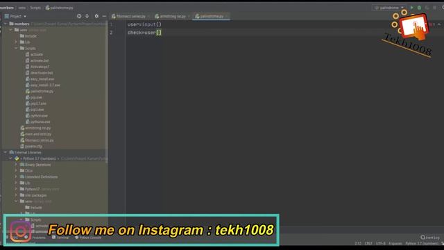7)Python program to check if a number is a Palindrome number or not- python question series-tekh100 смотреть онлайн