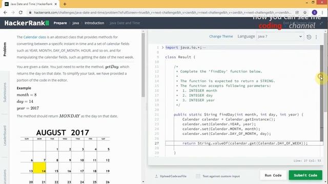 HackerRank - Java #12 - Java Date and Time смотреть онлайн